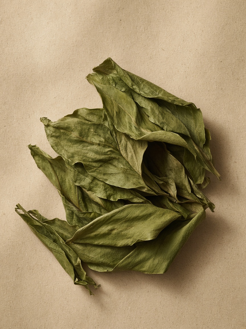 Dried green leaves on warm paper
