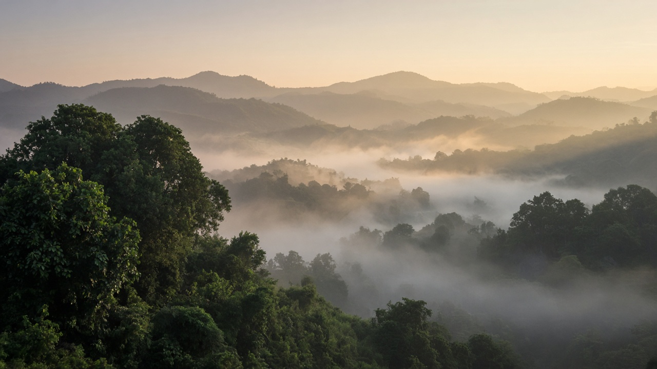 Misty tropical hillside